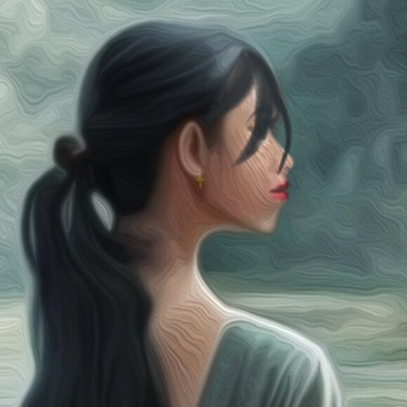 8x10 Lady Meditating on a‎ Rock Fantasy Art Oil Painting Print - Picture 4 of 6